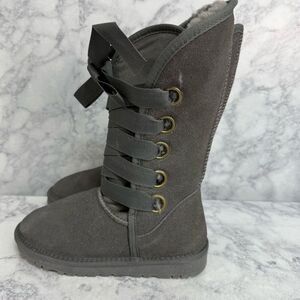 Kozey Charcoal Boots sz 6 Fur Lined Lace Up Suede NEW # K755